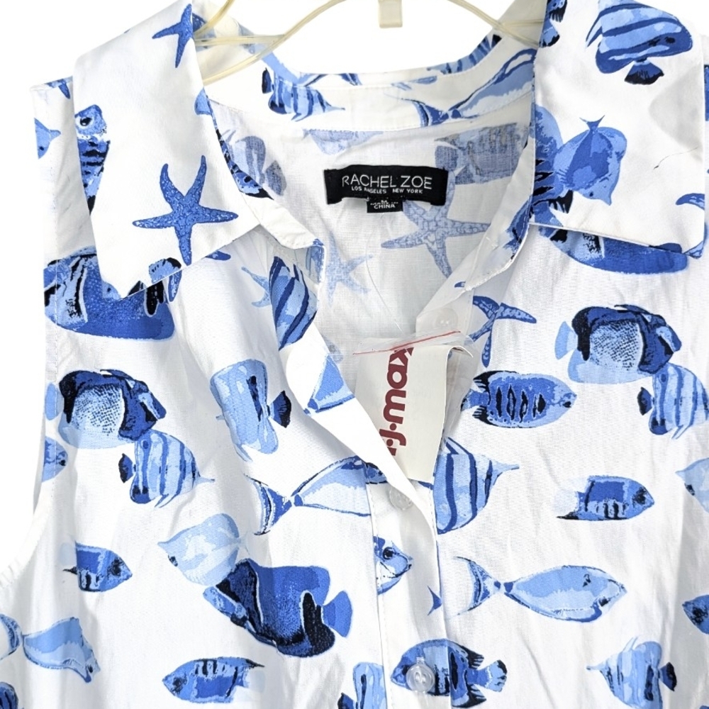 Rachel Zoe White Maxi Dress with Blue Fish Print